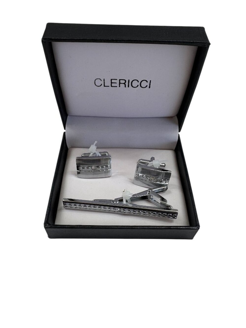 Cuff Links and Tie Clip Gift Set In Box - Silver W/Studs - NWT
